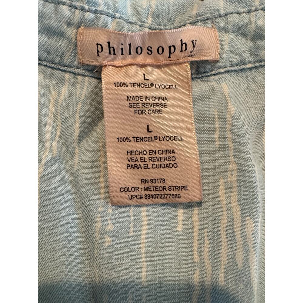 Philosophy Light Blue Tencel Tunic Top L Roll Tab Sleeve Popover Dress - Picture 6 of 11